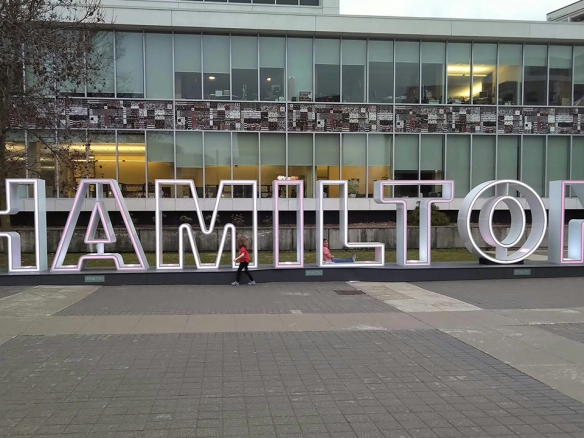 Is Hamilton Affordable? An Image of the Hamilton sign outside Hamilton city hall.