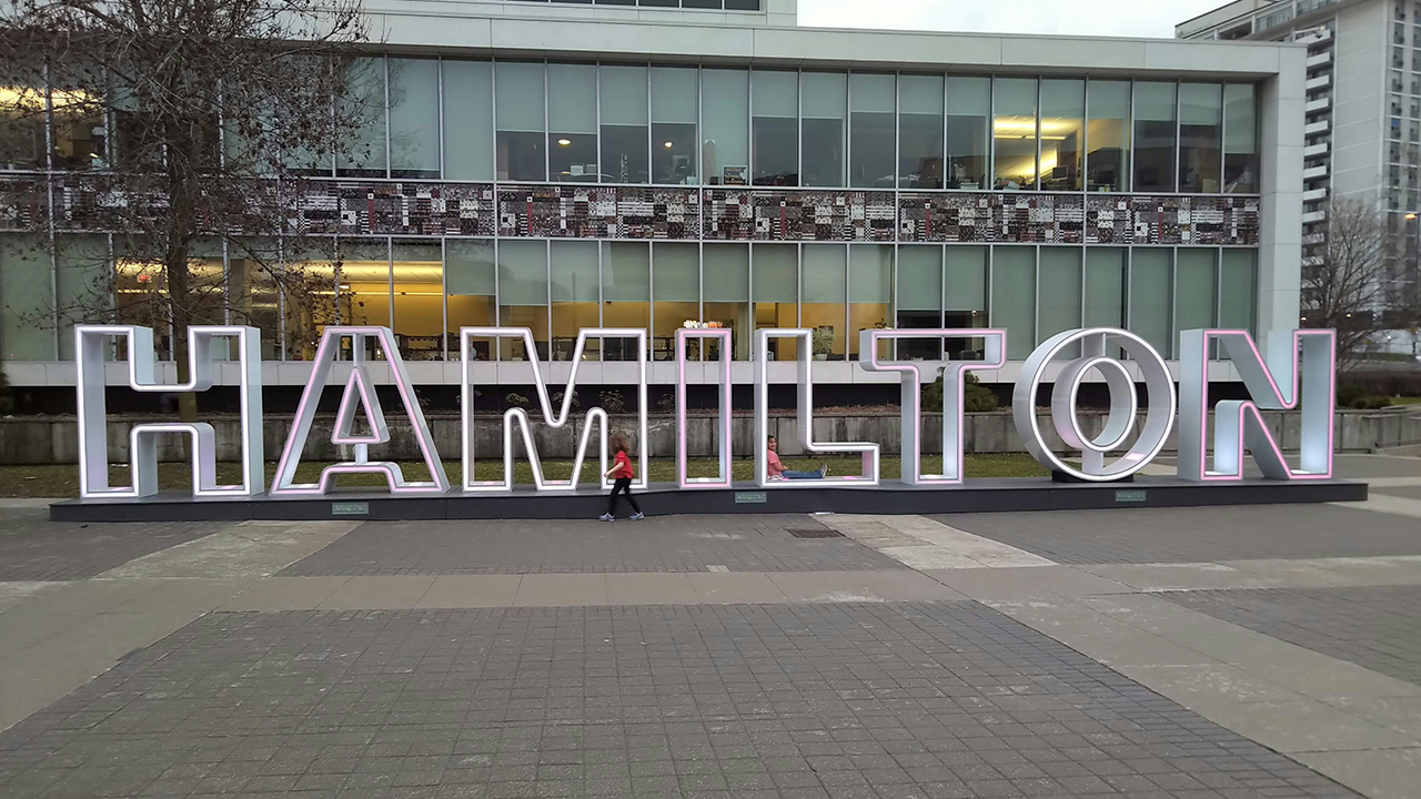 Is Hamilton Affordable? An Image of the Hamilton sign outside Hamilton city hall.